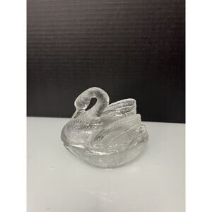 Vintage Swan Trinket Box Crystal Glass Jewelry Dish Decorative
